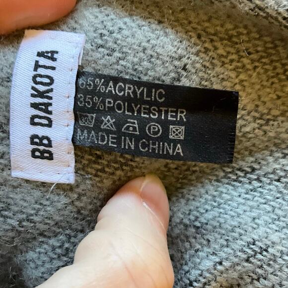 BB Dakota Reversible Poncho Cape Gray Stripe Open Drape Front One Size - Picture 5 of 5